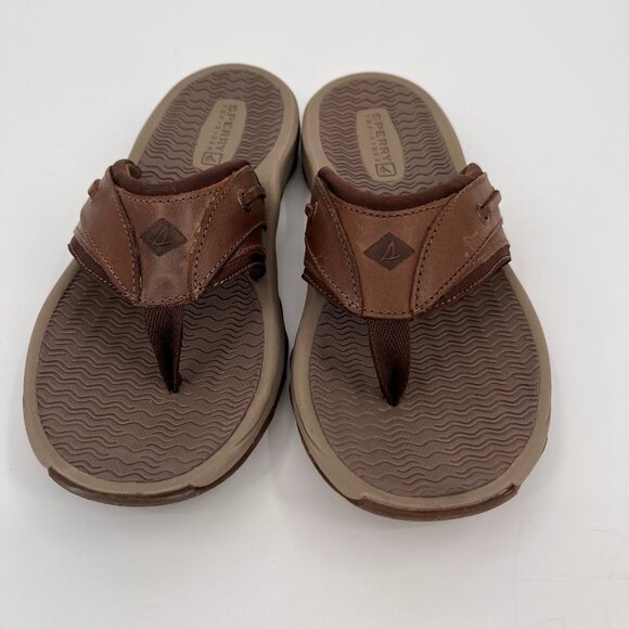 Sperry Outer Banks Thong Sandal Size 8 Brown Full-Grain Leather Men's Flip Flops - Picture 2 of 12